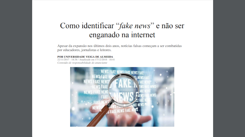 Miniatura. Como identificar fake news e não ser enganado na internet.