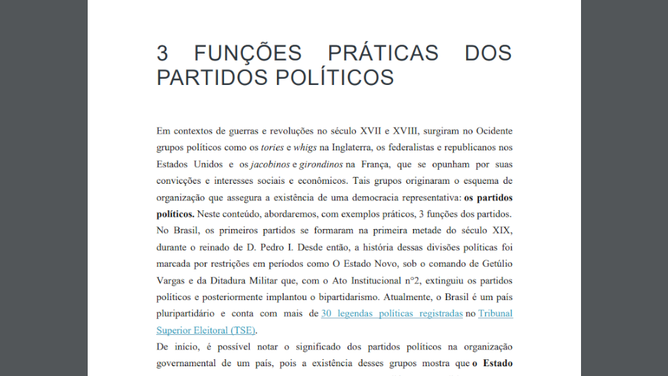 Miniatura. 3 Funções práticas dos Partidos Políticos.