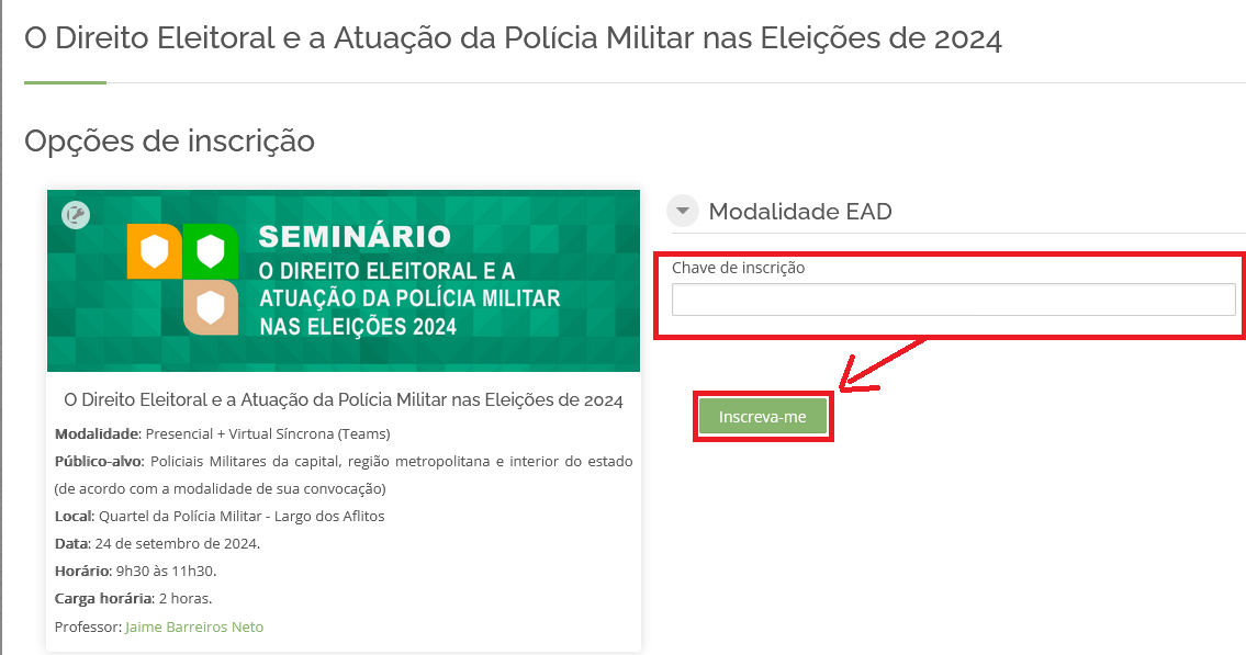Opção Inscrição