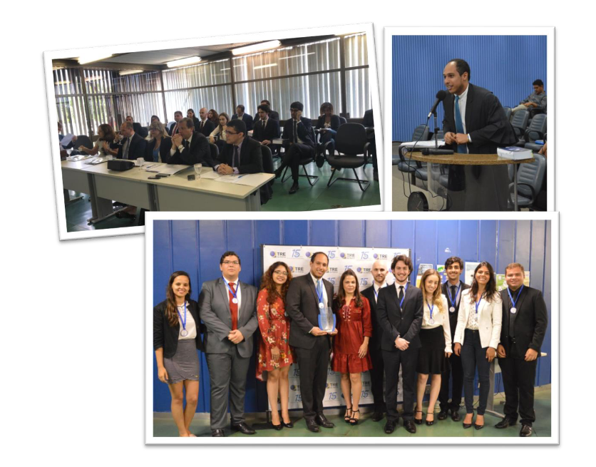 Foto 1: Sala de Sessões. Foto 2: Orador. Foto 3: Equipe vencedora.