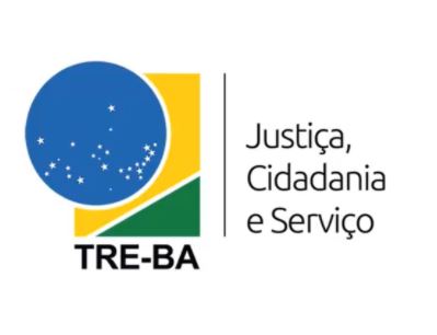 Logo similar à bandeira do Brasil. TRE-BA - Justiça, Cidadania e Serviço.